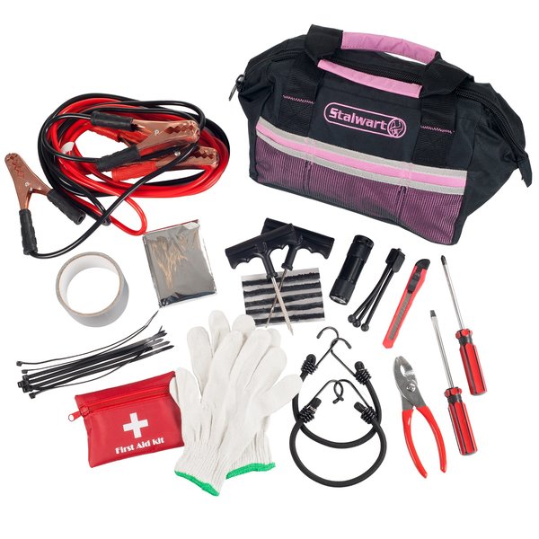 Stalwart Roadside Emergency Car Kit - 55-Piece Car Accessories Set Includes Jumper Cables by Pink 932285IRS